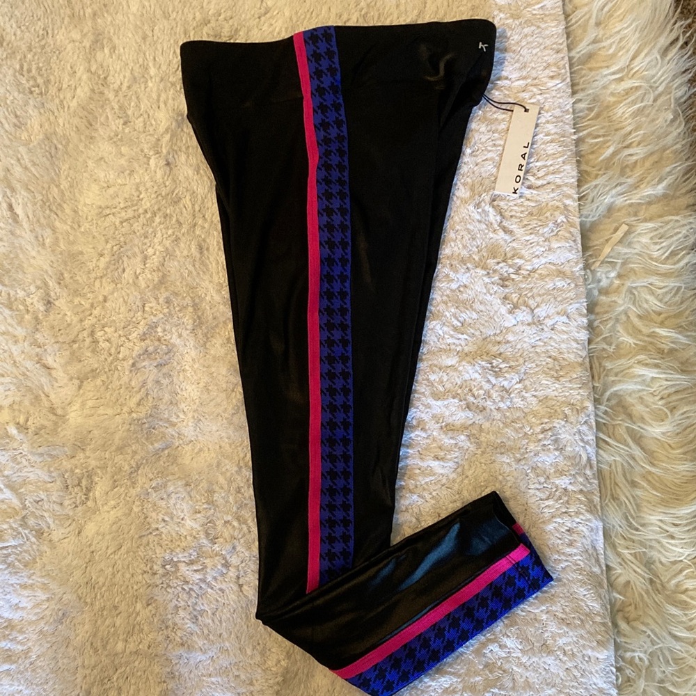 Koral Black Leggings with Blue Houndstooth Panels and Pink Stripe - Picture 7 of 8
